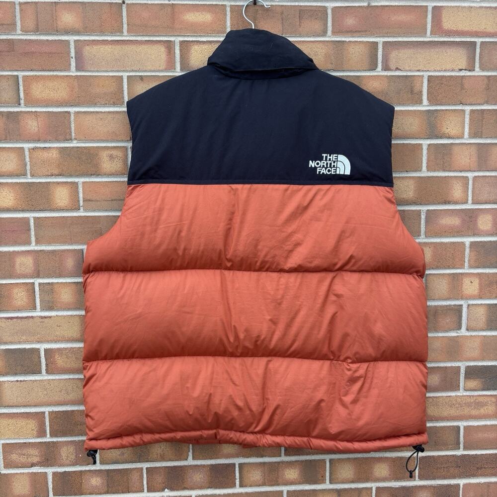 Vintage The North Face 600 Down Vest Mens XXL Black Orange Quilted Puffer Flaws